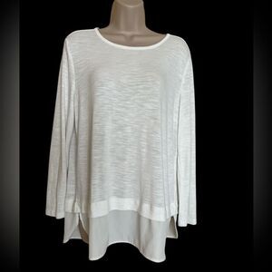 J. Crew Women's Large Knit Top Ivory Long Sleeve Silky Layered Hem Blouse
